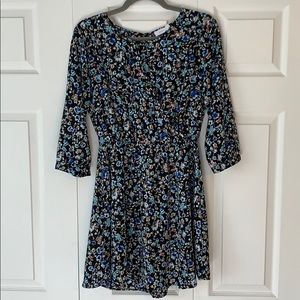 Blue & Black Floral Mini Dress